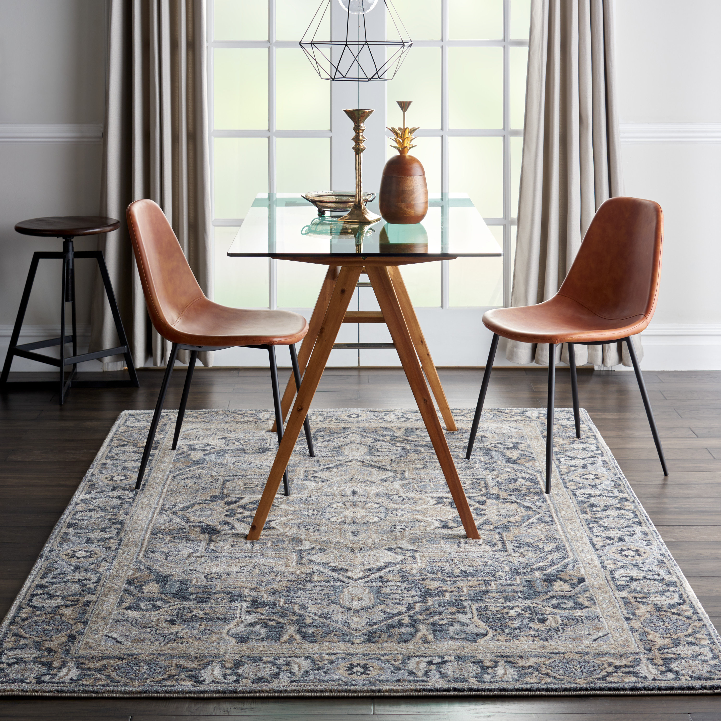 Bungalow Rose Melani Oriental Navy Blue/Beige Area Rug & Reviews | Wayfair