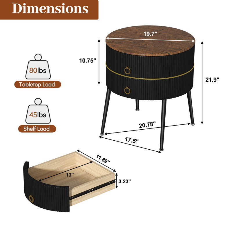 Midwest Side Table with Storage, Brown/Black