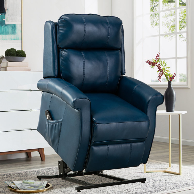 Landis Navy Blue Traditional Lift Chair, Navy Blue Faux Leather