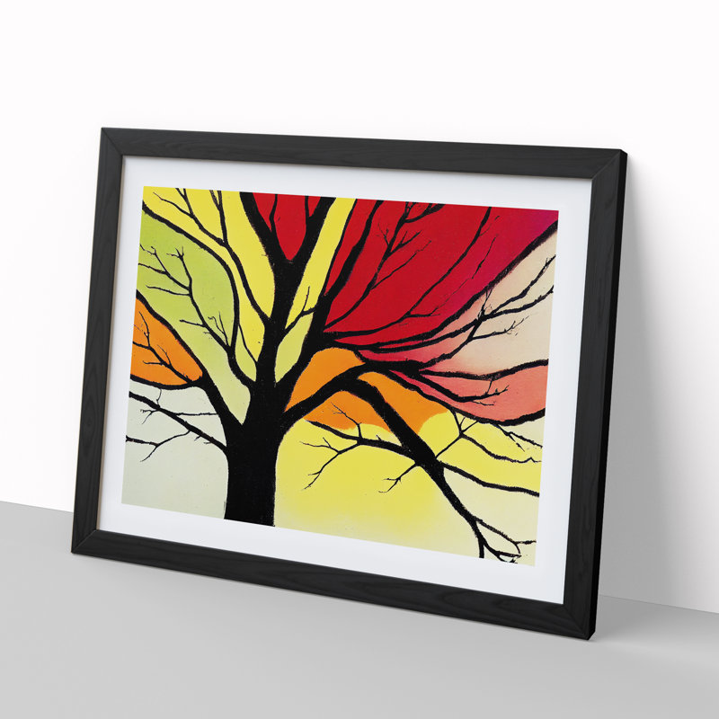 Cute Colourful Tree - Framed Print, Black, 46cm H x 64cm W x 2cm D