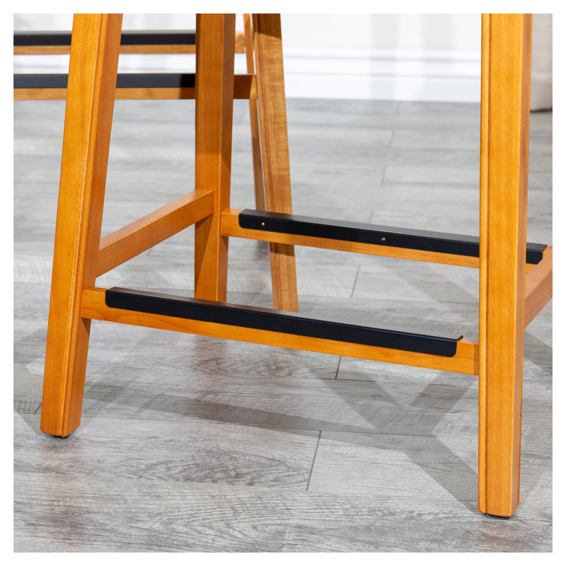 Tabouret de bar de 61 cm (24 po) avec siège en selle, revêtement en cuir reconstitué finition naturelle et structure en bois dur