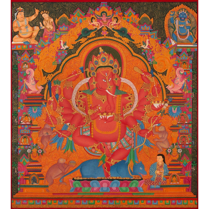 Red Nevari Ganesha (Brocadeless Thangka)