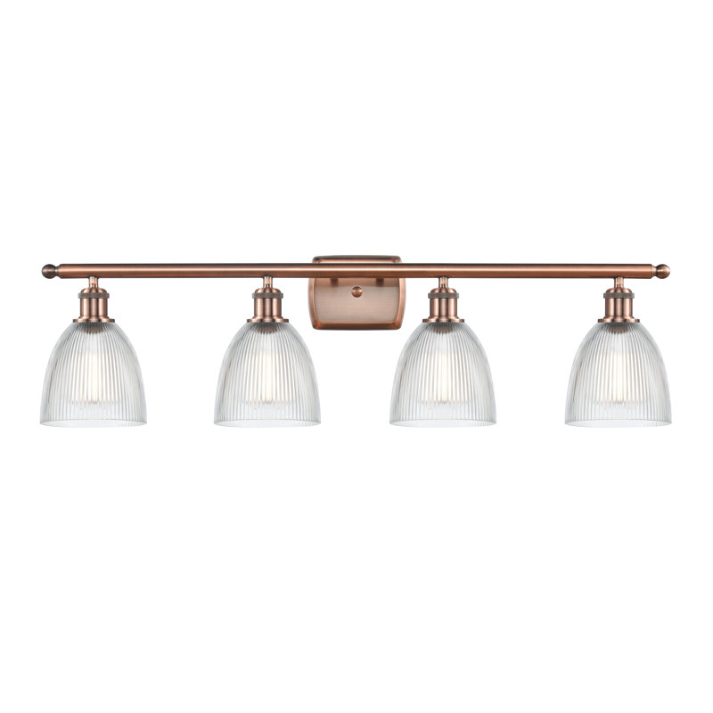 Éclairage de salle de bain à intensité variable 4 lumières Asdsit, Transparent, Ampoule DEL 6 watts Vinage, Cuivre antique