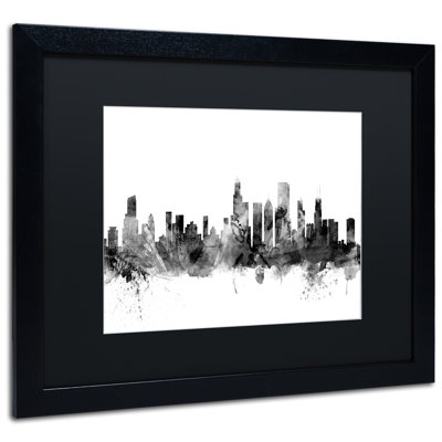 «Chicago IL Skyline BW», impression encadrée