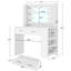 Petit bureau de meuble-lavabo avec 2 tiroirs et compartiments latéraux, petit meuble-lavabo de maquillage avec 3 modes de couleur et tablettes de rangement ouvertes à luminosité réglable, coiffeuse pour chambre à coucher, blanc