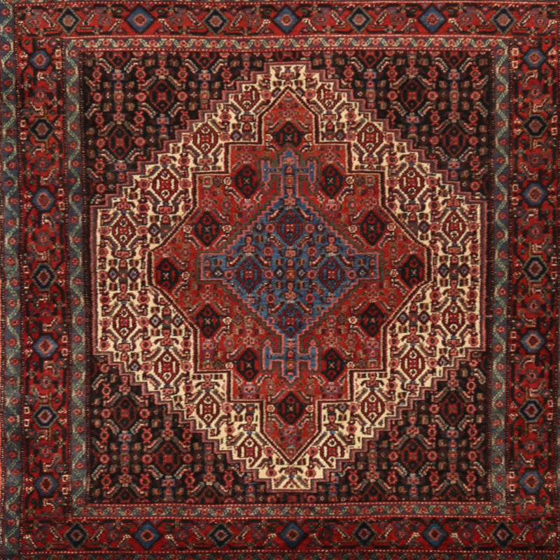 Tapis oriental rouge / crème, Carré 4 pi