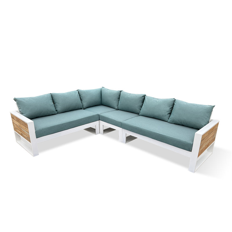 Ensemble de conversation d'extérieur pour 6 personnes avec coussins Ildafonso, Vert