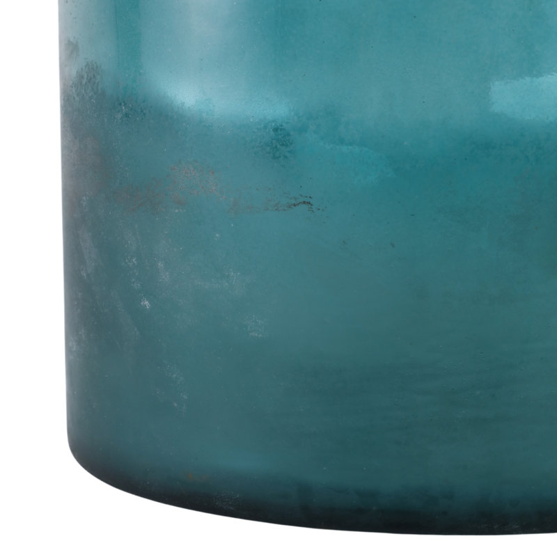 Decorative Round Hurricane Candle Holder with Frosted Bottom Style - Modern Glass Pillar Candlestick Holder for Tabletop Accent - Blue & Frost