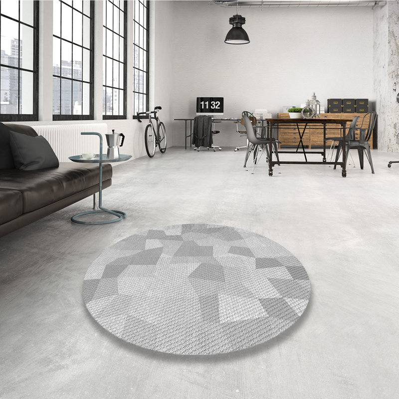 Tapis rond gris à motif géométrique, Rond 7 pi