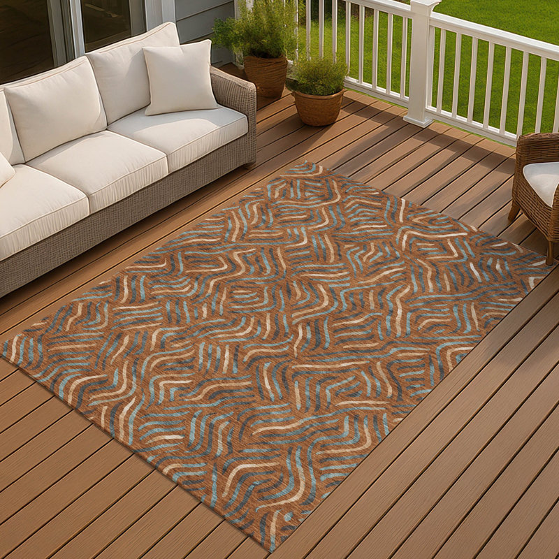 Machine Washable Indoor/Outdoor Chantille ACN2474 Abstract Rug, 3' x 5', Paprika