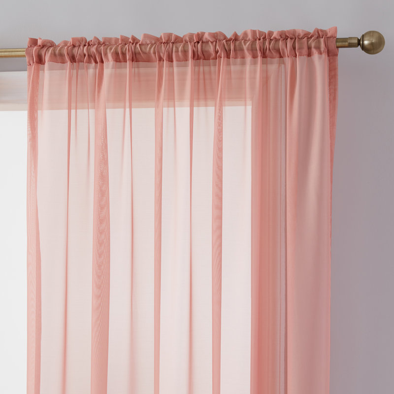 Daxin Sheer Voile Rod Pocket Curtain Panels, 54" W x 95" L, Blush Pink