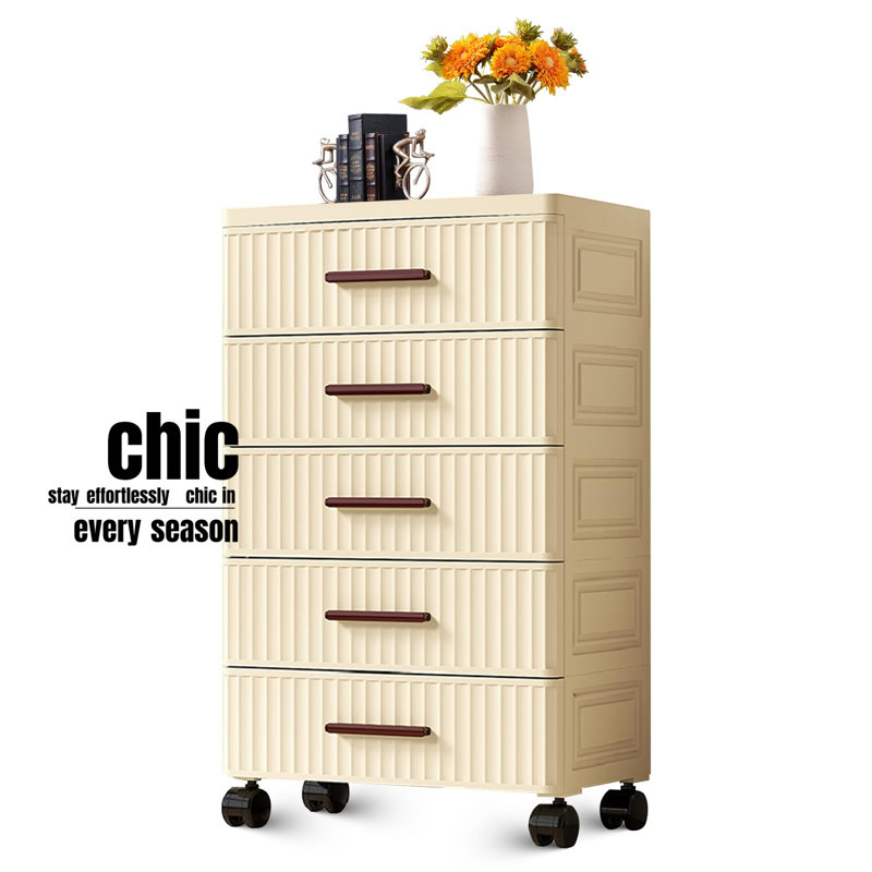 Multifunctional Night Stand Bedside Table Snack Children's Toys Books Clothes Storage Cabinet 5 Layers,Cream Color