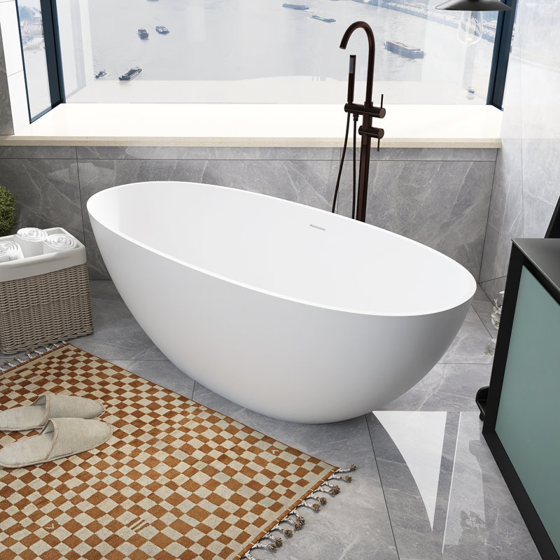 64.96'' x 29.53'' Freestanding Soaking Solid Surface Bathtub