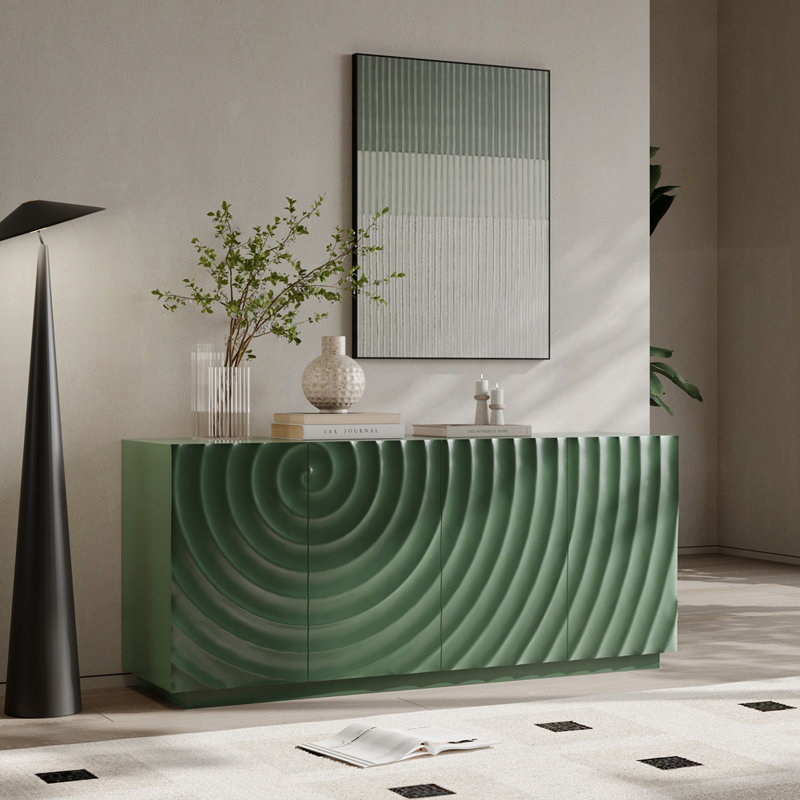 Sideboard Buffet Cabinet With 4 Doors, Green