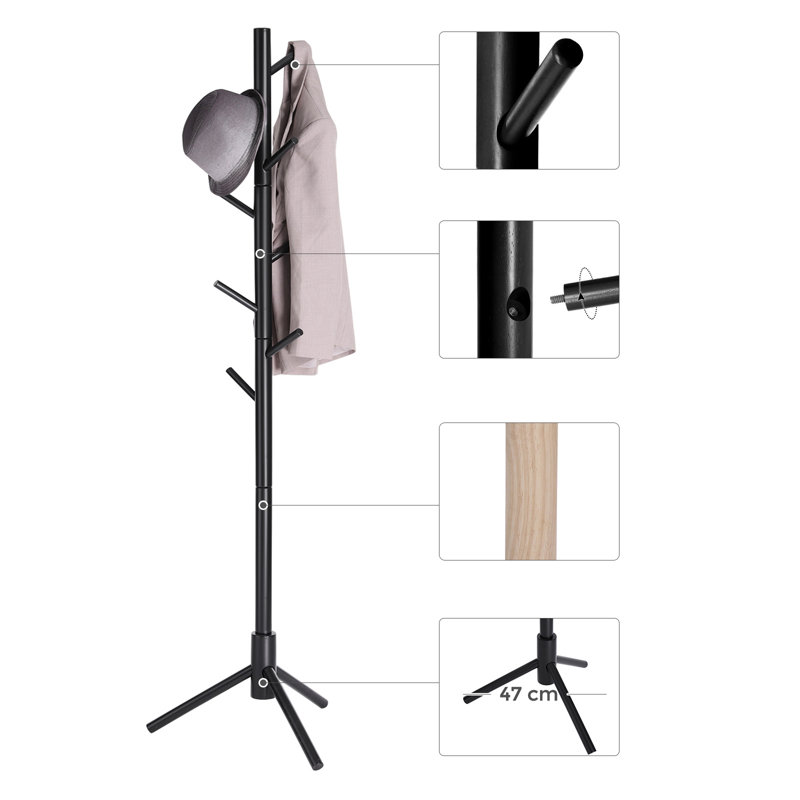Blaser Solid Wood Freestanding 8 - Hook Coat Rack, Black