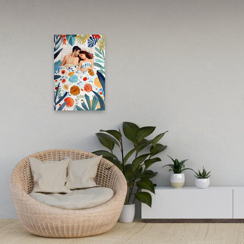 «Peaceful Sleep Botanical Embrace», art tropical coloré, 24" H x 16" W