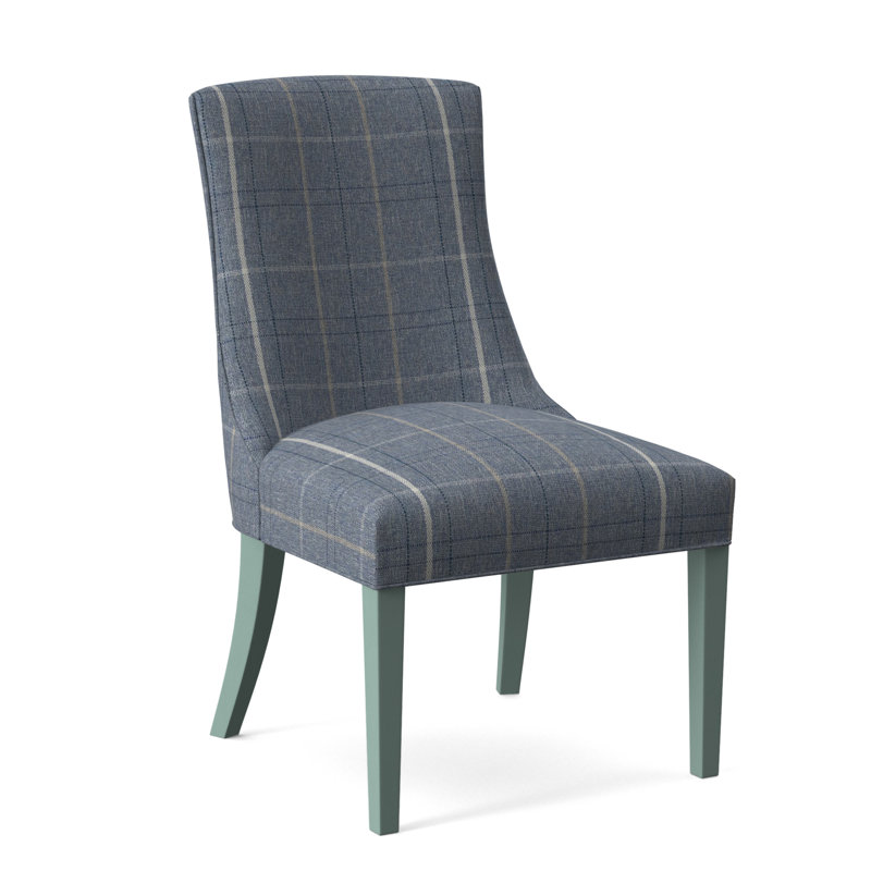 Tuxedo Slipper Dining Chair, Lapis Plaid; 0126-63, Nickel Finish