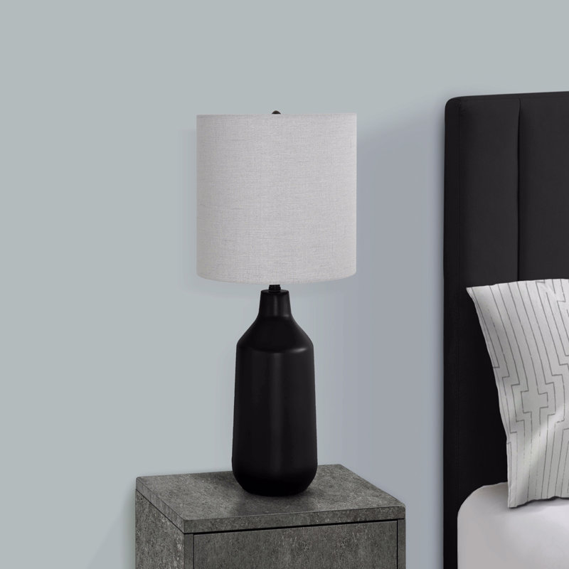 Lighting, H 24 ", lampe de table, béton noir, abat-jour, Noir, Blanc
