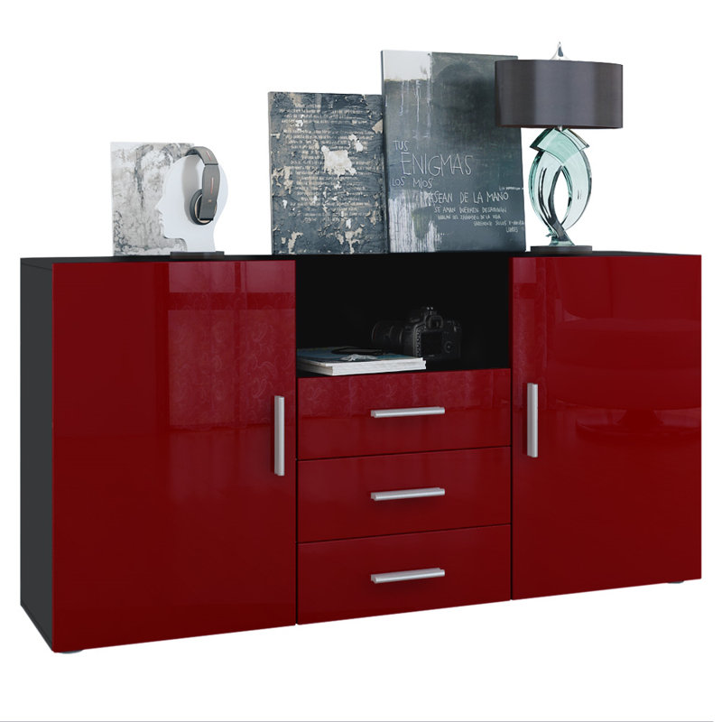 Sideboard Mccrary, Black (Matt)/Burgundy (Glossy)