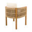 Ensemble repas d'extérieur 7 pièces avec table en bois d'acacia brun et 6 chaises à dossier en corde, coussins beiges inclus