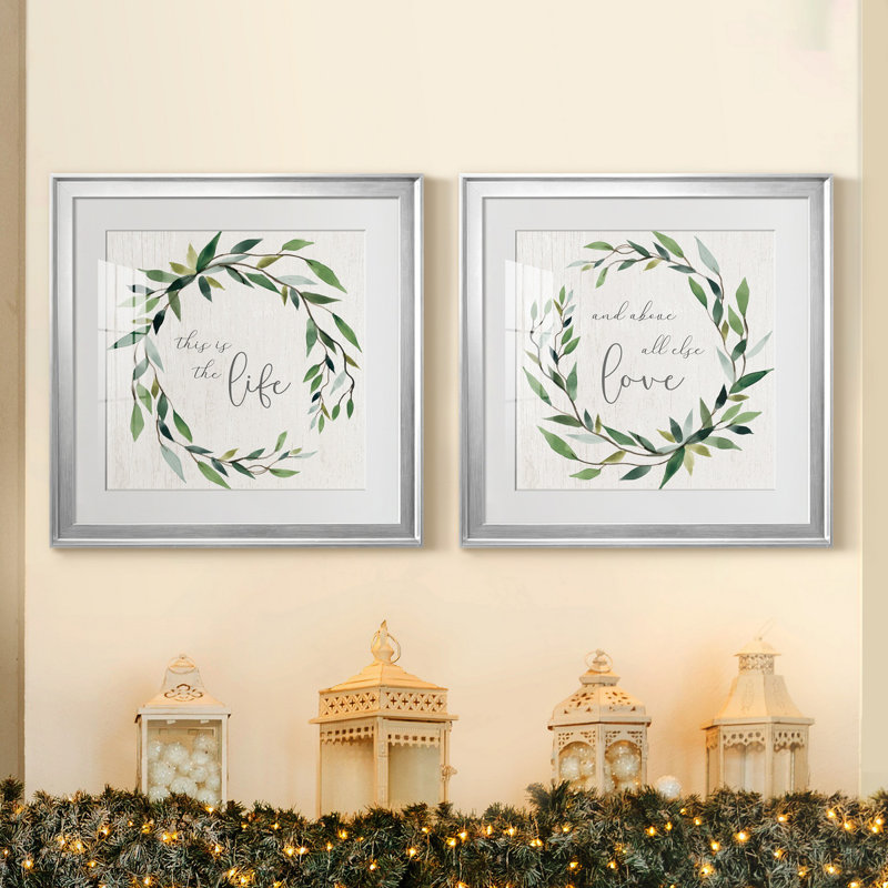 «Bay Leaf Life», ensemble de 2 impressions, Blanc, H 17,5 po x l 35 po x P 1,5 po, Papier avec cadre argenté