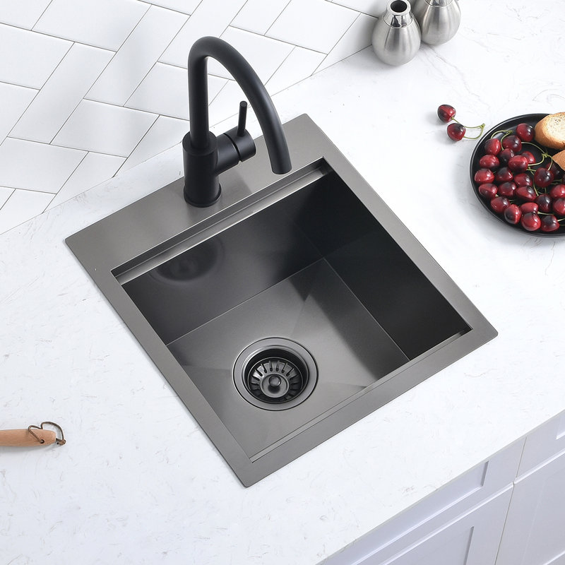 Évier de cuisine noir 15 x 17 avec accessoires