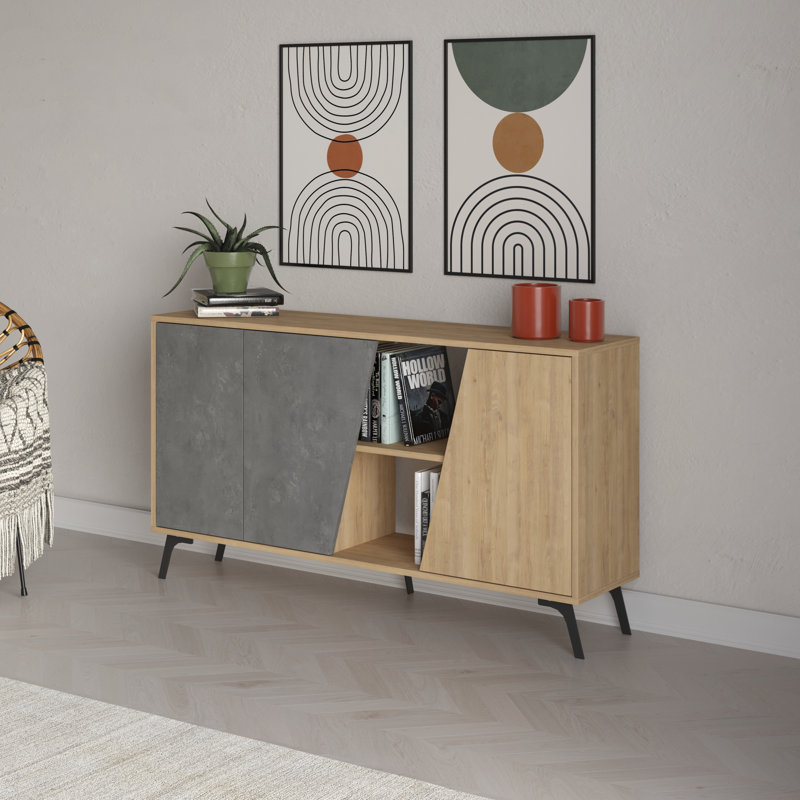 Fiona 150Cm Wide Sideboard Console with Storage and Modern Design, Brown/Grey