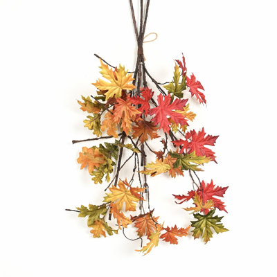 32" Artificial Fall Maple Leaf Wall Swag, Autumn Foliage Hanging Branch for Front Door Wall Decor
