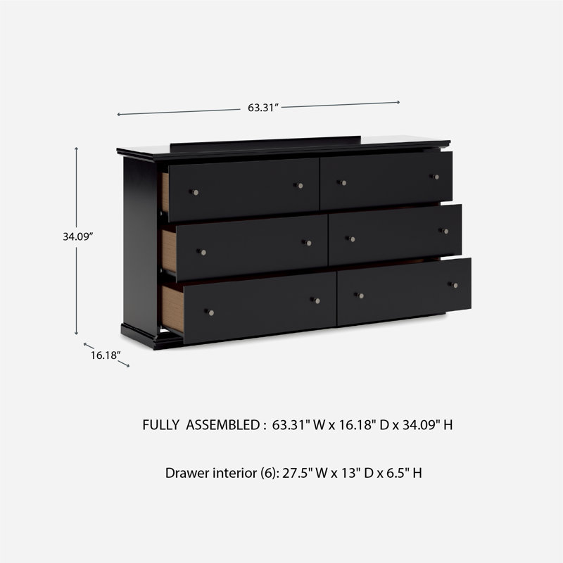 Leano 63.31'' W 6 - Drawer Dresser, Solid Black