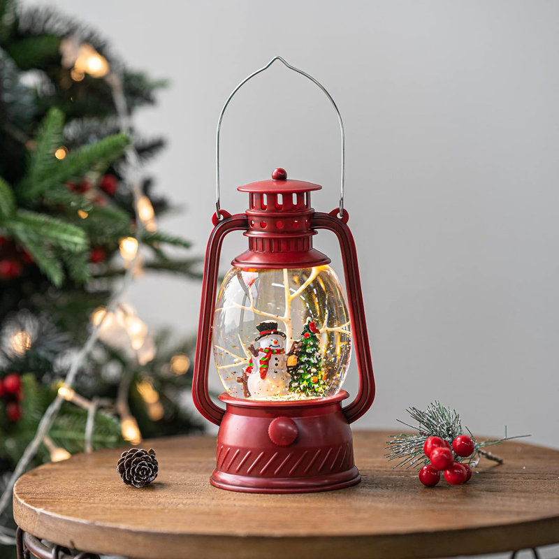 Boule de Noël musicale en forme de boule à neige rouge avec bonhomme de neige scintillant avec scène d'arbre de Noël, pile et lumière alimentée par USB pour la décoration intérieure