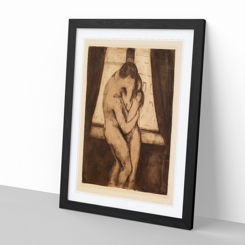 The Kiss Vol.2 by Edvard Munch - Picture Frame Painting, 36cm H x 27cm W x 2cm D, Black