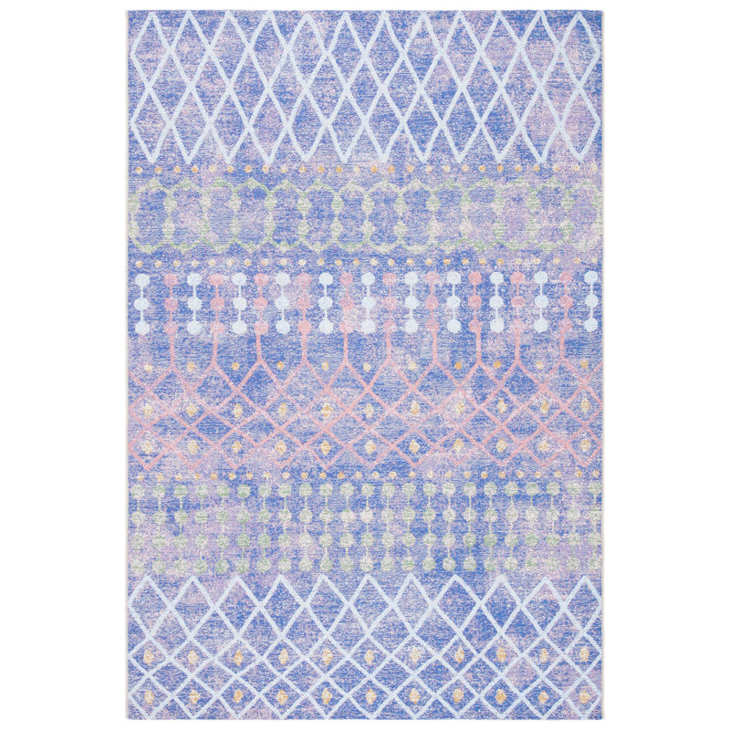 Coastal Charm Easy-Care Blue Synthetic Round Area Rug