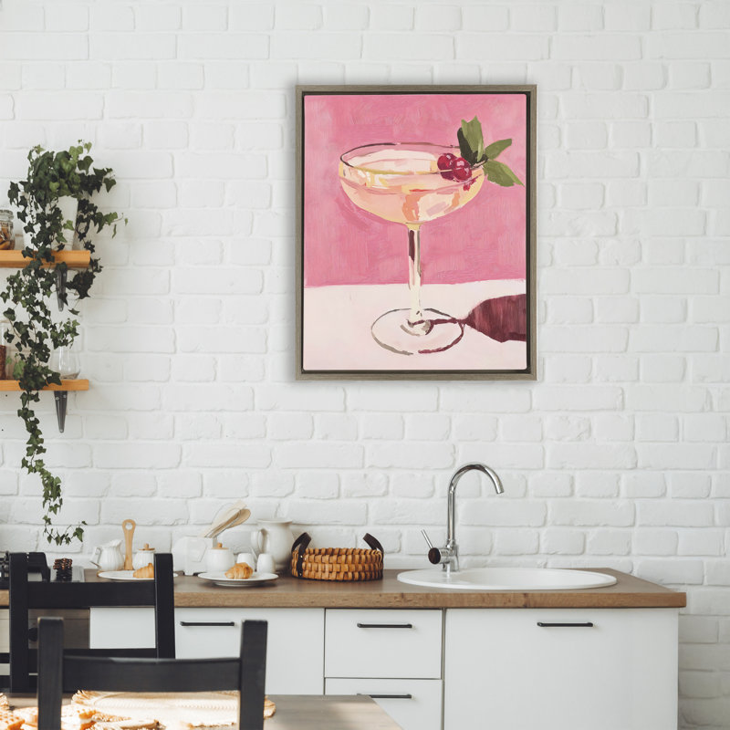 Cadre flottant rose cocktail et cerises, design par Riley B, Cadre flottant orme Montalcino, H 21 po x l 17 po