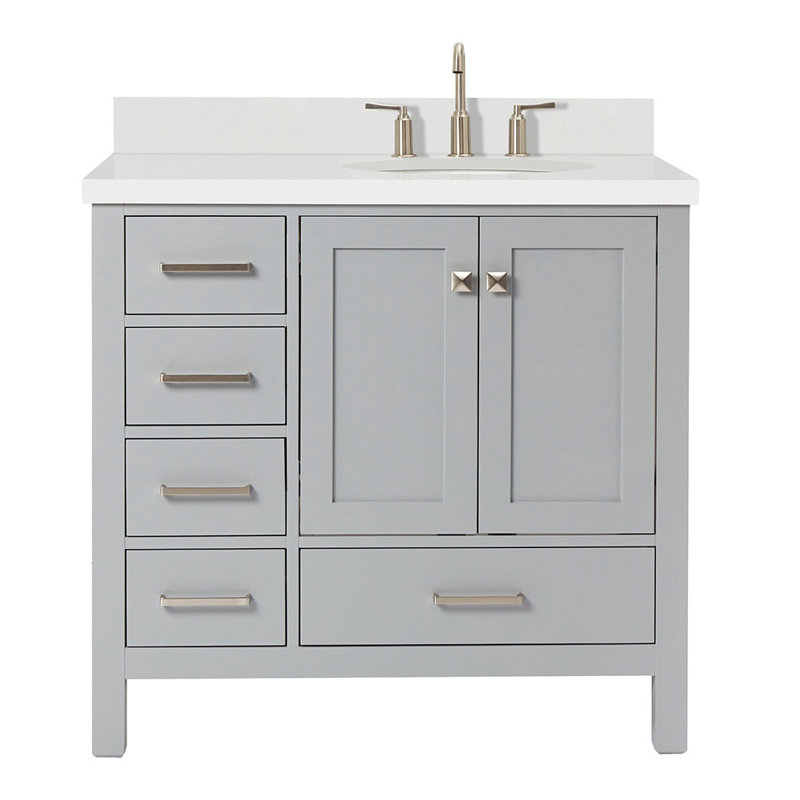 Cambridge 37'' W Single Vanity, Gray, Pure White Quartz, Oval