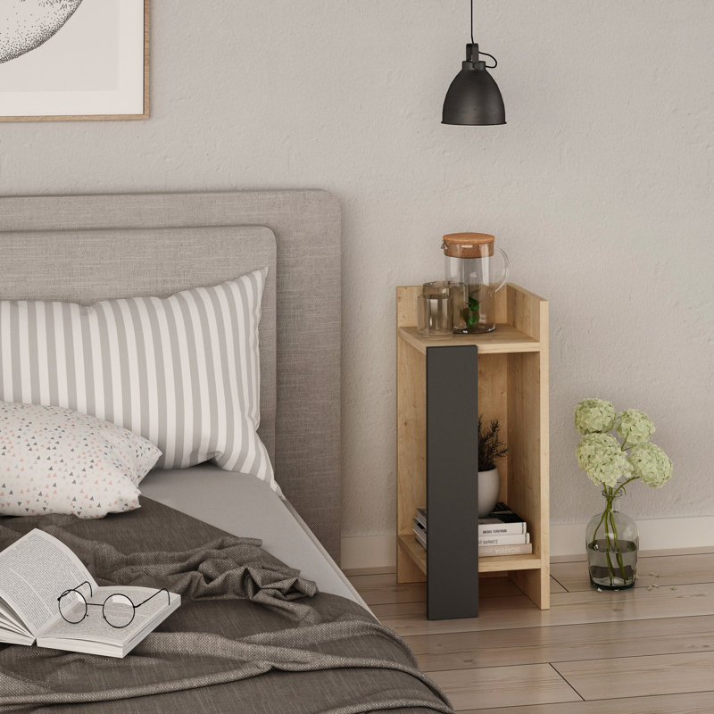 Lochlan Modern Compact Nightstand Bedside Table 25 x 27 x 60cm  Bedroom Furniture, Oak/Anthracite, Left Orientation