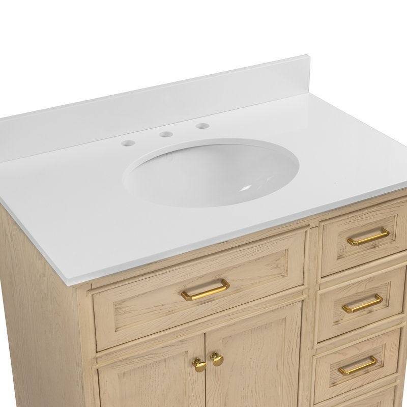 Ensemble de meuble-lavabo simple 36 po Ronnie, Blanc d'ingénierie, Greige Oak