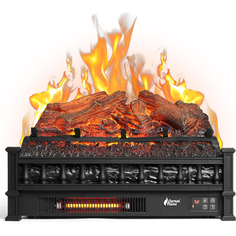 Hober Infrared Electric Fireplace Logs, 23" Remote Control, Realistic Lemonwood Ember Bed, Thermostat, Timer, 1500W, Black