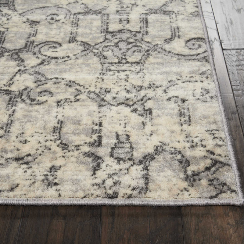 Tapis ivoire/gris tissé à la machine Gerald, Rectangle 3 pi 6 po x 5 pi 6 po