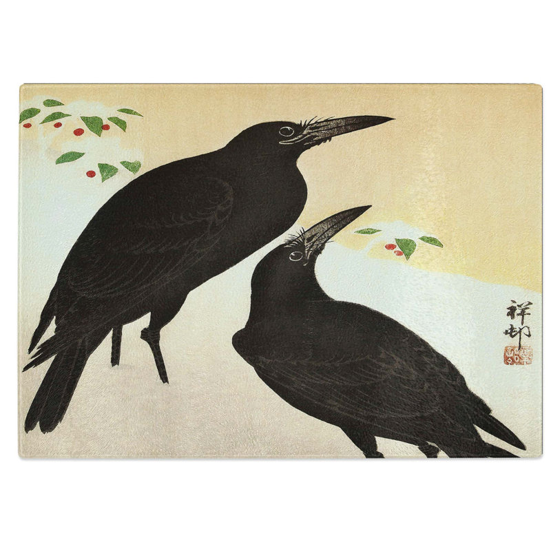 Tempered Glass Crows in the Snow Chopping Board, 39 cm W x 28.5 cm L