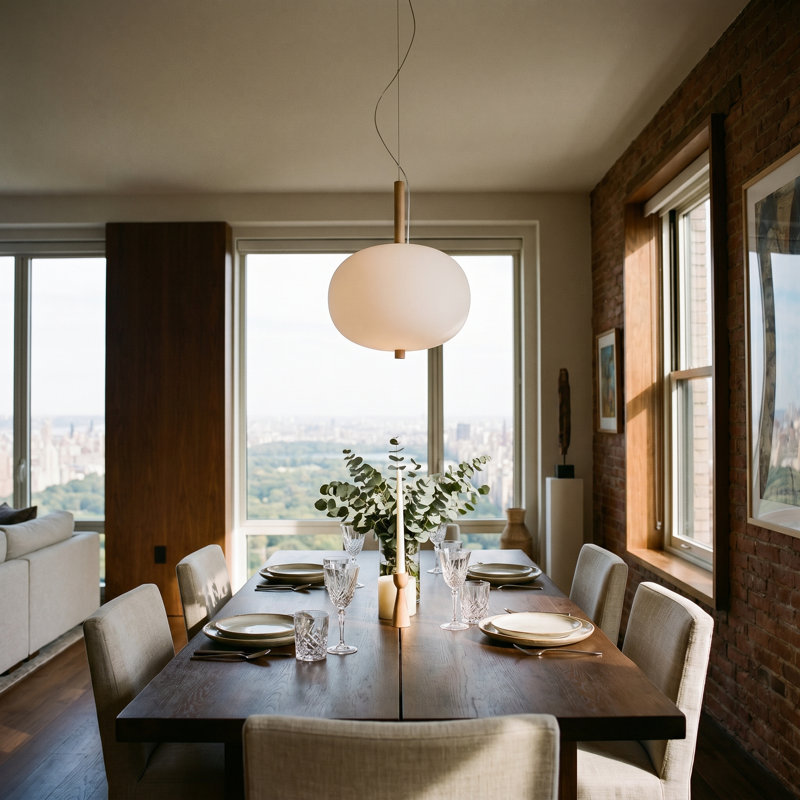 Ilargi - S/32 LED Dimmable Pendant - TRIAC/0-10V Dimmable - Light Wood Rod - White Opal Matte Glass
