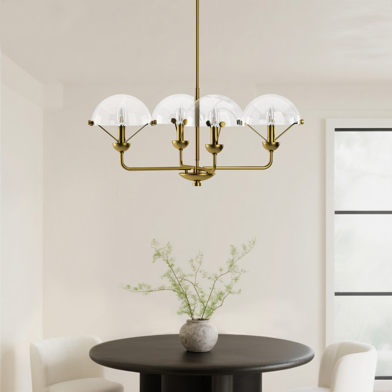 Lustre moderne / traditionnel à 4 lumières de 28 po de largeur avec métal, abat-jour en verre / métal pour salle à manger ou îlot de cuisine