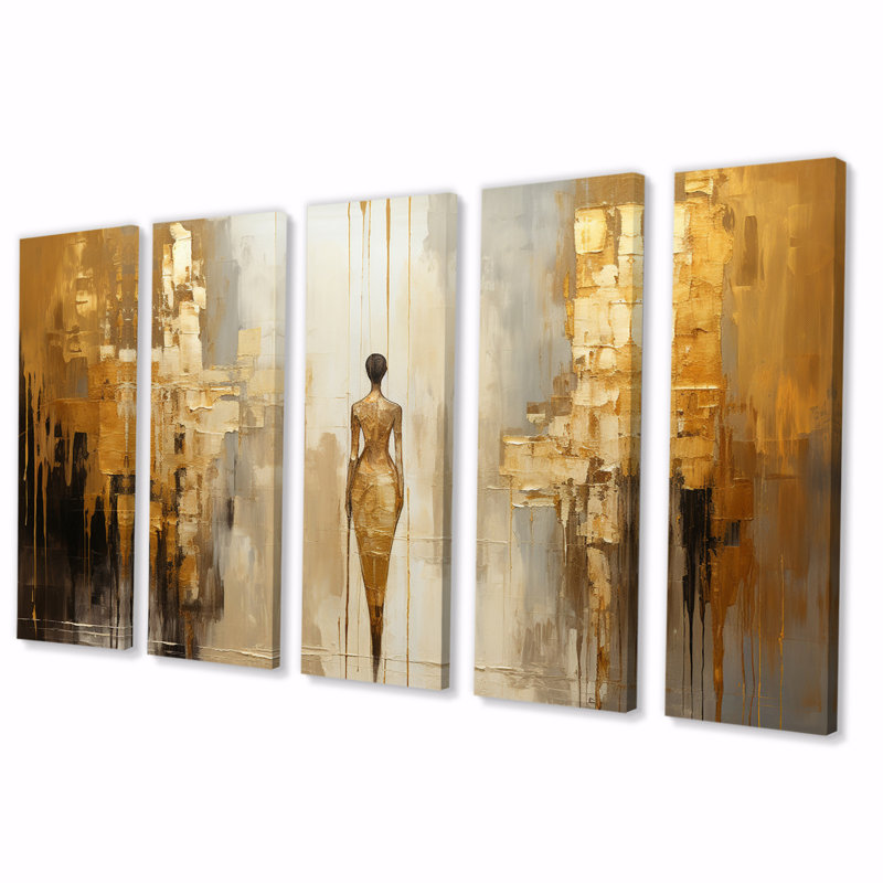 «Fashionista Elegance Vintage Gold Abstract», impression d'art mural Christianisme - 5 panneaux égaux