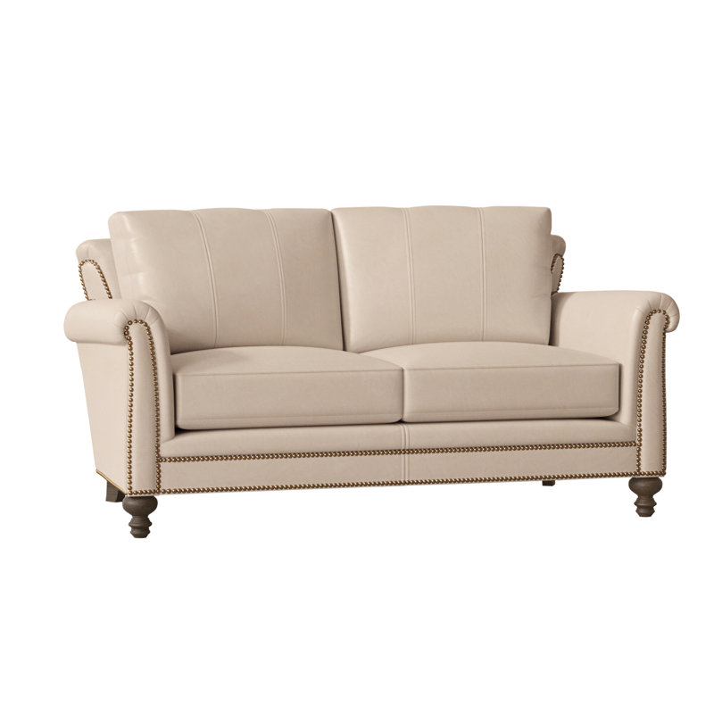 Richardson Loveseat, French Natural, Cobblestone, Aline Light Gray Stonewash Genuine Leather