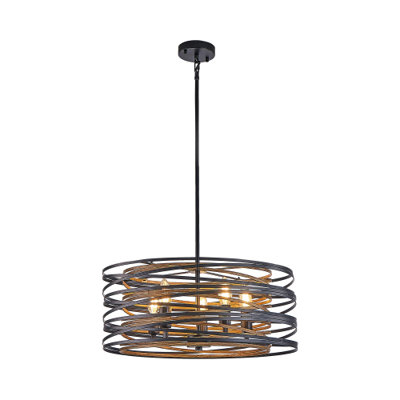 Lustre à cage noire 20 po, luminaire suspendu industriel 5 lumières pour îlot de cuisine