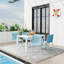 Summer - Fauteuil empilable moderne en plastique 4 pièces pour l'intérieur et l'extérieur - Dossier ergonomique à lattes, matériau PP toutes saisons, bleu ciel clair - patio, balcon, café