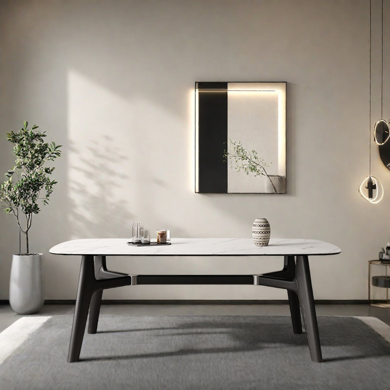 Table de salle à manger simple, H 29,92 po x L 62,99 po x l 35,43 po, Blanc, Black