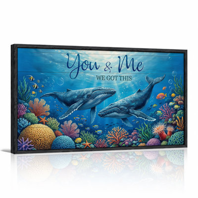 Two Humpback Whales Surrounded by Colorful Coral Reef Canvas Wall Art