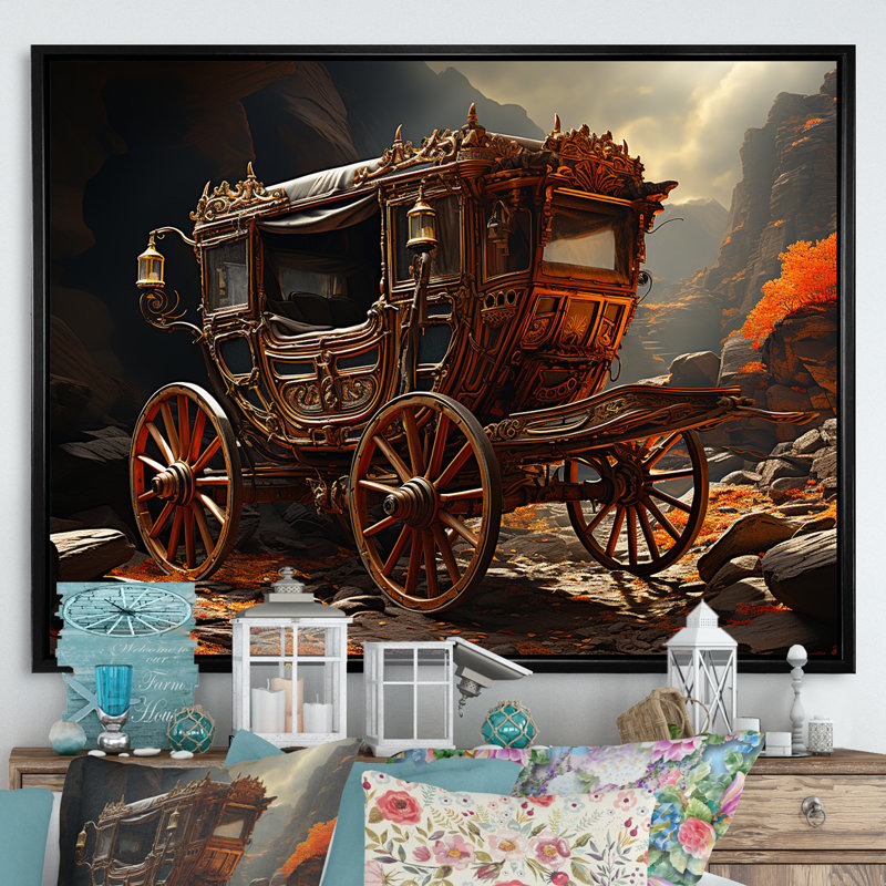 «Fantasy Cart Adventure» sur toile, Cadre flottant noir, 16" H x 32" W