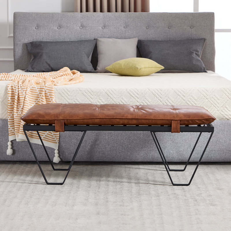 Faux Leather Upholstered Bench, Brown, Black