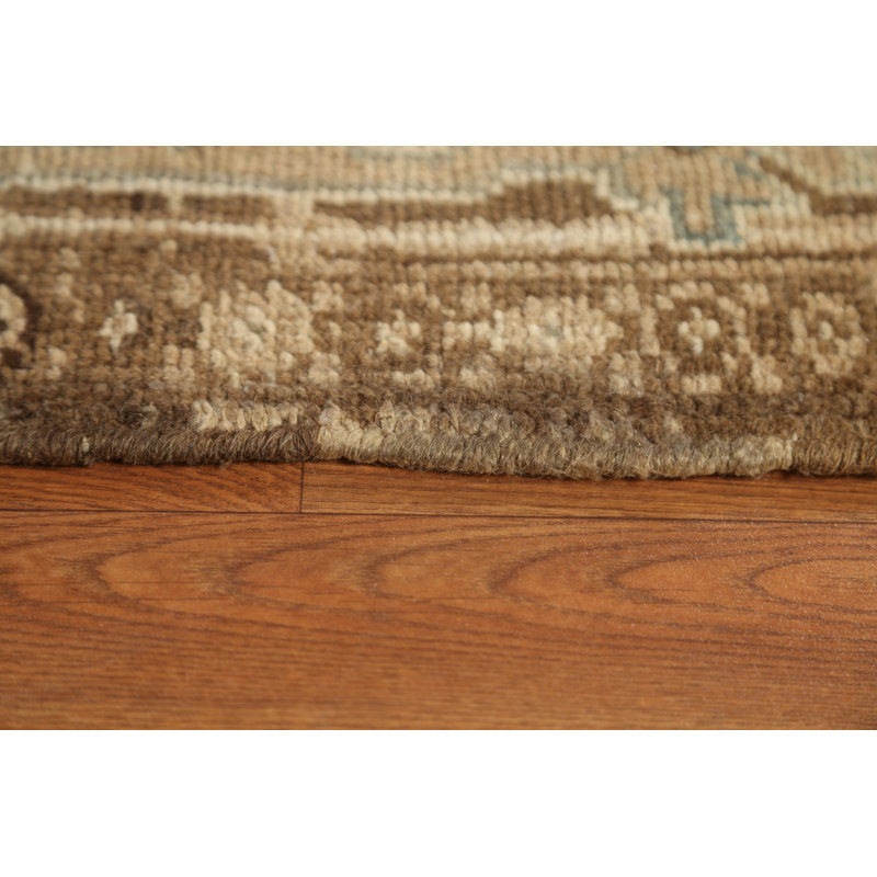 Tapis beige en laine noué à la main de conception unique 1960S 9 pi 1 po x 11 pi 2 po Hye